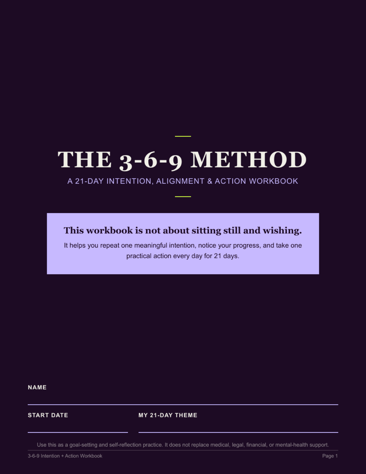 Cover of The 3-6-9 Method workbook