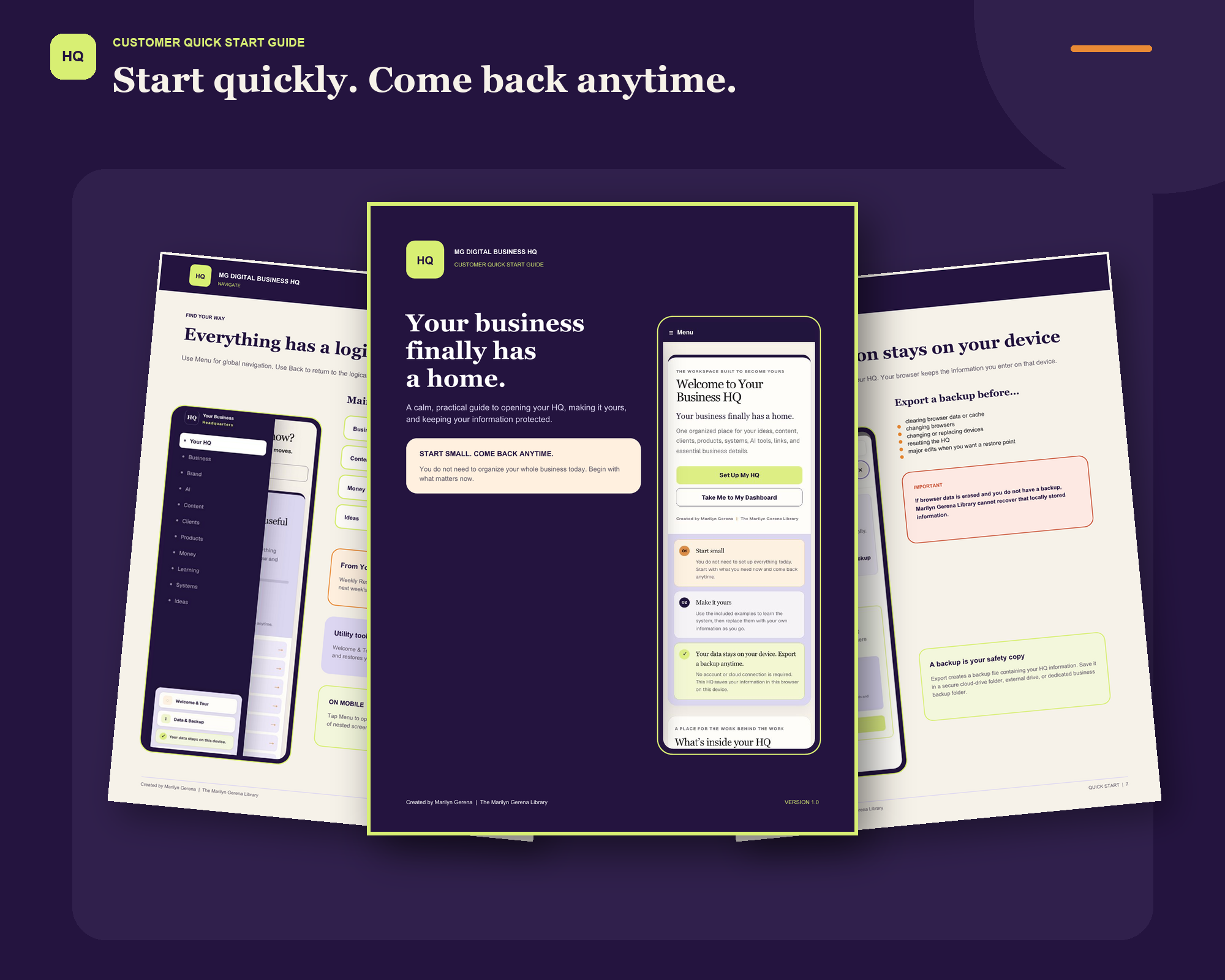 Customer Quick Start Guide pages with clear setup and navigation guidance